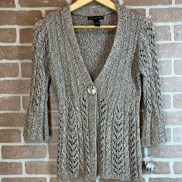 Knit Cardigan Sweater Elena Solano NEW Natural Open  Chunky - Picture 1 of 12